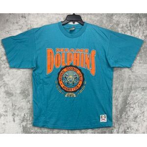 VTG Nutmeg Miami Dolphins 1993 T-Shirt‎ XL Aqua Blue NFL Member Club AFC East